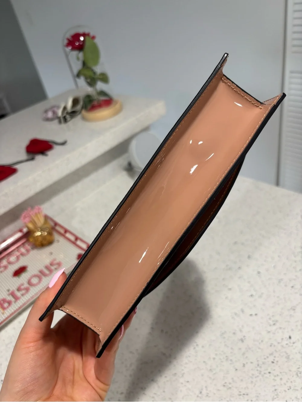 Christian Louboutin Blush Patent Leather Clutch with Removable Chain